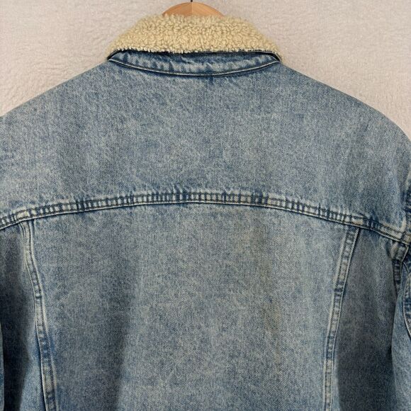 GAP DENIM Jacket Mens XL Trucker Sherpa Fleece Snap Front Cotton Light Wash Blue - Picture 5 of 14